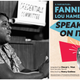 On Aug. 22, 1964, Fannie Lou Hamer, left, a leader of the Freedom Democratic Party, speaks before the Democratic national convention in Atlantic City, N.J.; the Goodman Theatre’s promotional poster for Fannie Lou Hamer, Speak on It!